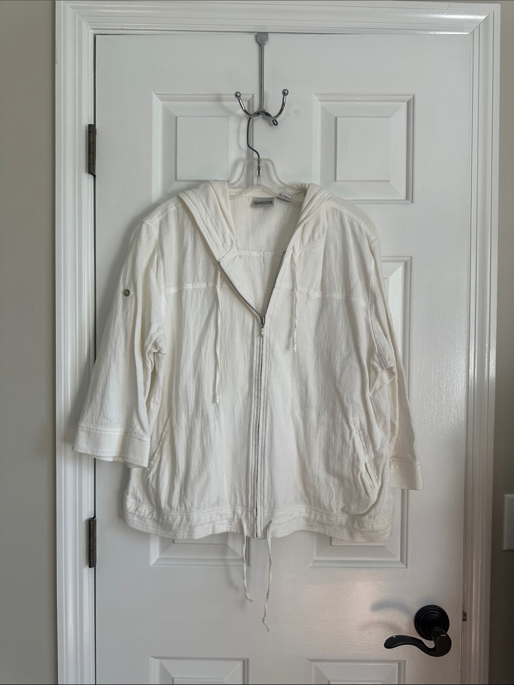 Chico’s white Hooded Zip Front Utility Jacket